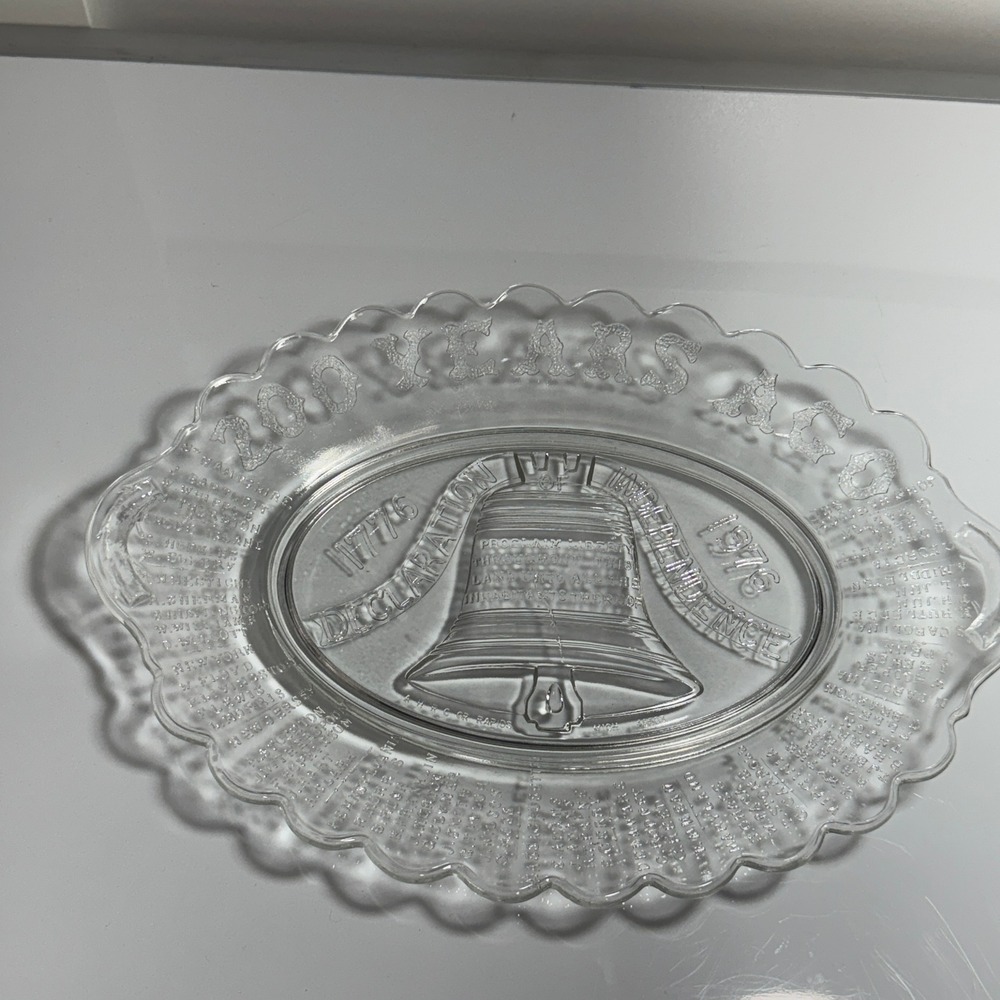1976 Bicentennial Liberty Bell Glass Serving Tray 200‎ Years USA 13"
